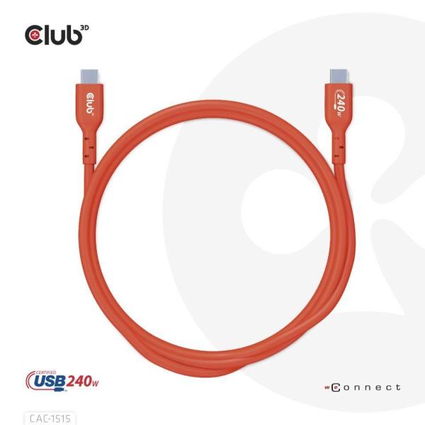 Club3D kabel USB-C,  Oboustranný USB-IF Certifikovaný data kabel,  PD 240W(48V/ 5A) EPR M/ M 4m6