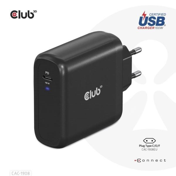 Club3D cestovní nabíječka 100W GAN technologie,  USB-IF TID certified,  USB Type-C,  Power Delivery(PD) 3.0 Support4