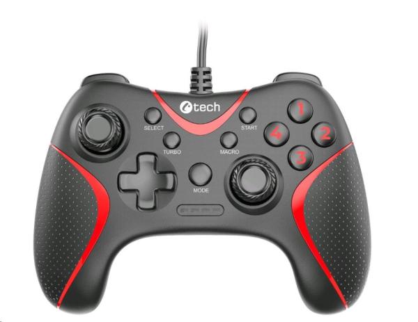 C-TECH gamepad Theon pro PC/ PS3,  2 programovatelná makro tlačítka,  2x analog,  X-input,  vibrační,  1, 8m kab