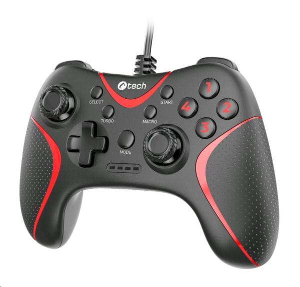 C-TECH gamepad Theon pro PC/ PS3,  2 programovatelná makro tlačítka,  2x analog,  X-input,  vibrační,  1, 8m kab1
