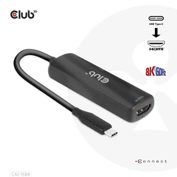 Club3D Adaptér USB-C na HDMI 8K60Hz/ 4K120Hz,  Active Adapter M/ F,  PD 3.0,  HDR10+ a DSC 1.25