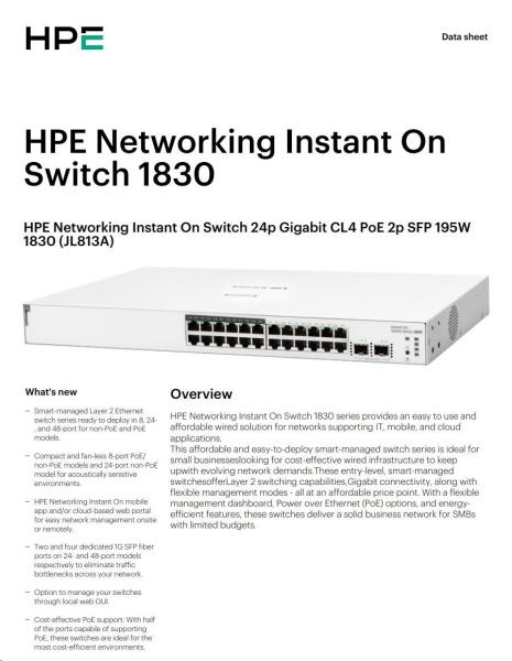 HPE Networking Instant On Switch 24p Gigabit CL4 PoE 2p SFP 195W 1830 (JL813A)4
