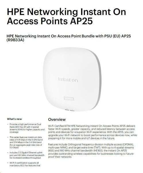 HPE Networking Instant On Access Point Bundle with PSU (EU) AP25 (R9B33A)1