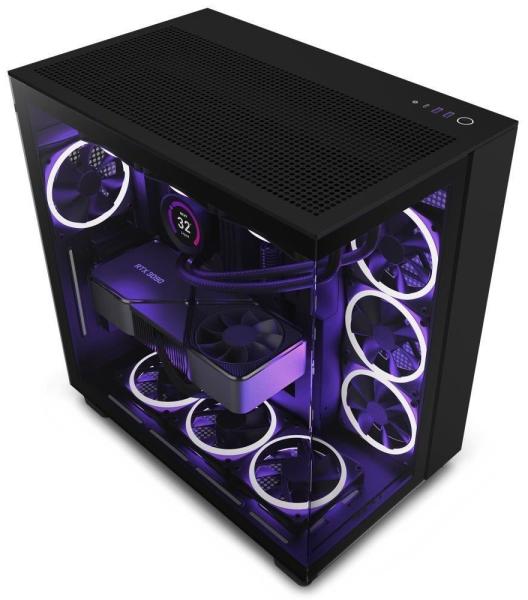 NZXT skříň H9 Flow dvoukomorová ATX /  4x120mm fan /  až 10xfan /  perforovaný top /  proskl. bočnice,  front /  černá