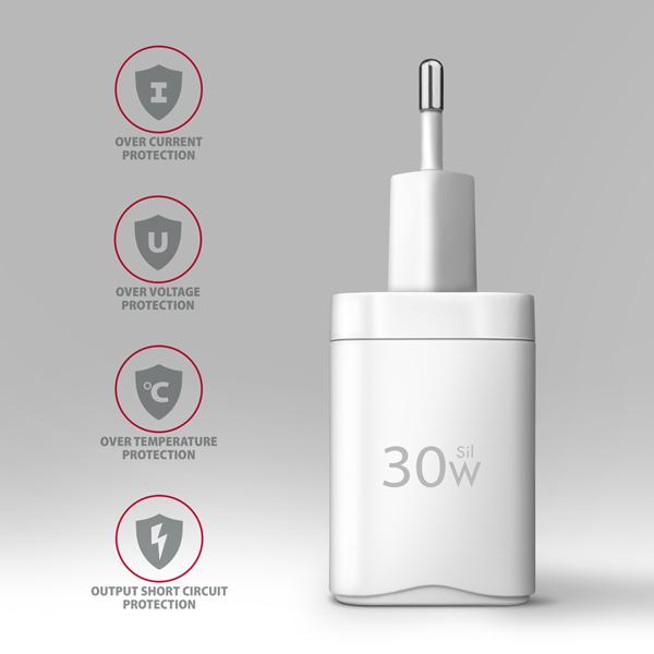 AXAGON ACU-PQ30W,  Sil nabíjačka do siete 30W,  2x port (USB-A + USB-C),  PD3.0/ PPS/ QC4+/ SFC/ AFC/ Apple,  biela6