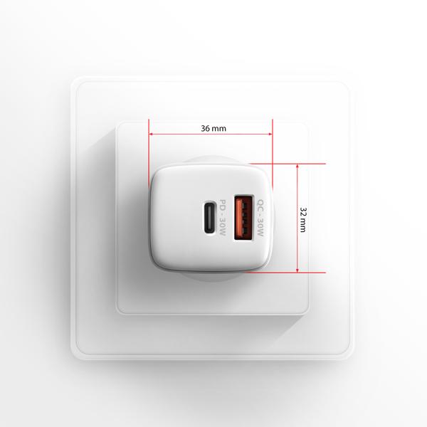 AXAGON ACU-PQ30W,  Sil nabíjačka do siete 30W,  2x port (USB-A + USB-C),  PD3.0/ PPS/ QC4+/ SFC/ AFC/ Apple,  biela3