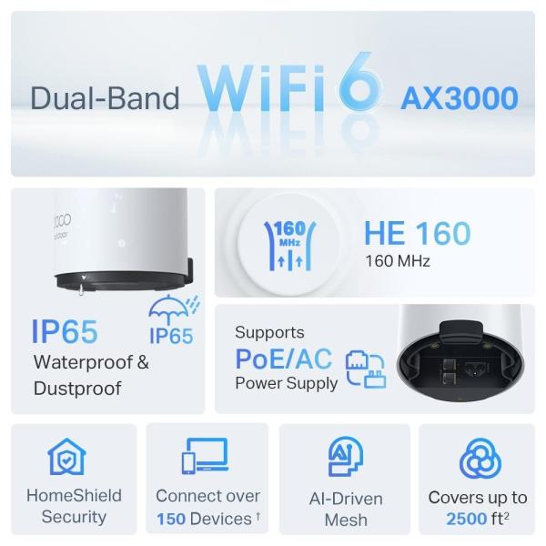 TP-Link Deco X50-Outdoor (1-pack) WiFi6 Mesh (AX3000, 2, 4GHz/ 5GHz, 2xGbELAN/ WAN)4
