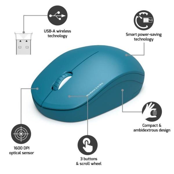 PORT bezdrátová myš Wireless COLLECTION, USB-A dongle, 2.4Ghz, 1600DPI, modrá1