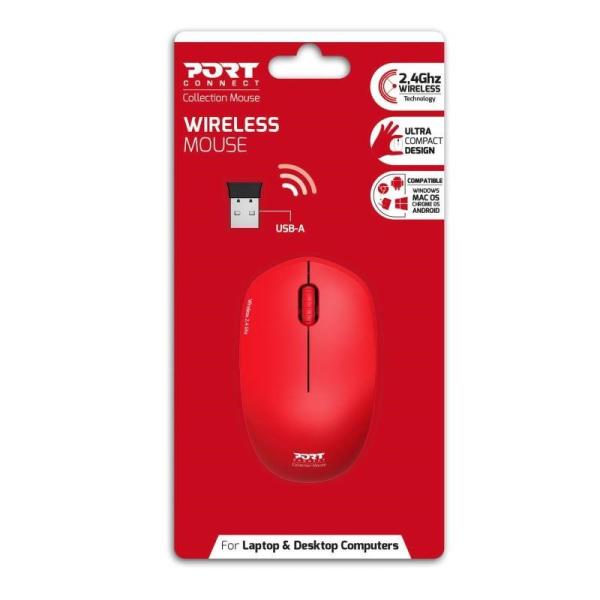 PORT bezdrátová myš Wireless COLLECTION,  USB-A dongle,  2.4Ghz,  1600DPI,  červená3