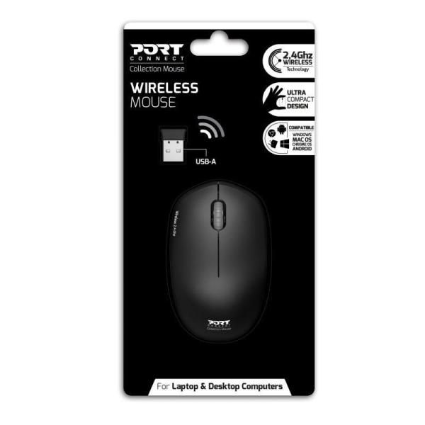 PORT bezdrátová myš Wireless COLLECTION,  USB-A dongle,  2.4Ghz,  1600DPI,  černá1