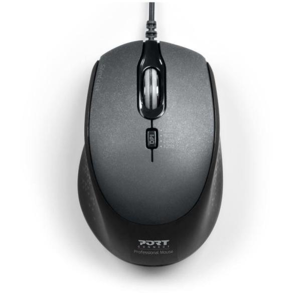 PORT optická myš SILENT, USB-A/USB-C, 3600 DPI, černá3