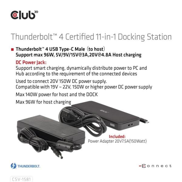 Club3D Dokovací stanice USB-C 11v1,  2xDP,  3xUSB-C,  3xUSB,  1xRJ45,  čtečka SD karet,  černá0