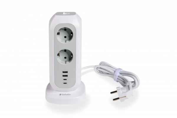 VERBATIM EU Power Tower EUPT-01 Nabíjecí stanice , 11x 230V,  2x USB-C,  2x USB-A0