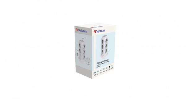 VERBATIM EU Power Tower EUPT-01 Nabíjecí stanice , 11x 230V,  2x USB-C,  2x USB-A4