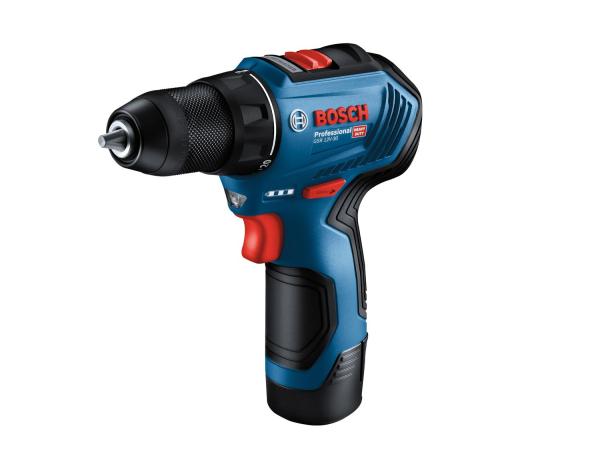 BOSCH GSR 12V-30,  akumulátorový vrtací šroubovák,  0 – 420 /  0 – 1.600 ot/ min,  8 mm,  sada bitů a vrtáků,  brašna1