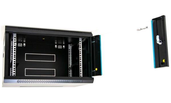 XtendLan 19" nástěnný rozvaděč 6U 600x450,  nosnost 60 kg,  skleněné dveře,  svařovaný,  černý1