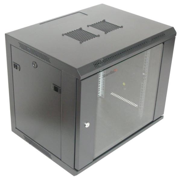 XtendLan 19" nástěnný rozvaděč 9U 600x450, nosnost 60 kg, skleněné dveře, svařovaný, černý1