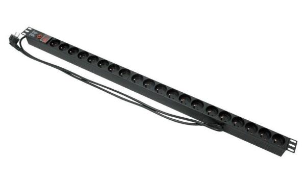 Vertikální rozvodný panel XtendLan 20x230V,  ČSN,  vypínač,  nadproudová ochrana,  kabel 1, 8m,  výška 1U