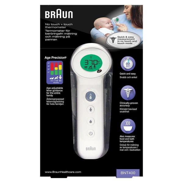 Braun BNT400WE bezkontaktní teploměr,  Age Precision,  tichý režim,  podsvícený displej,  bílý2