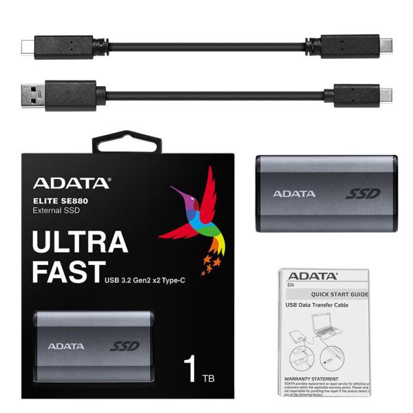 ADATA Externí SSD 1TB SE880,  USB-C 3.2 Gen 2x2,  R:2000/ W:2000MB/ s,  šedá5