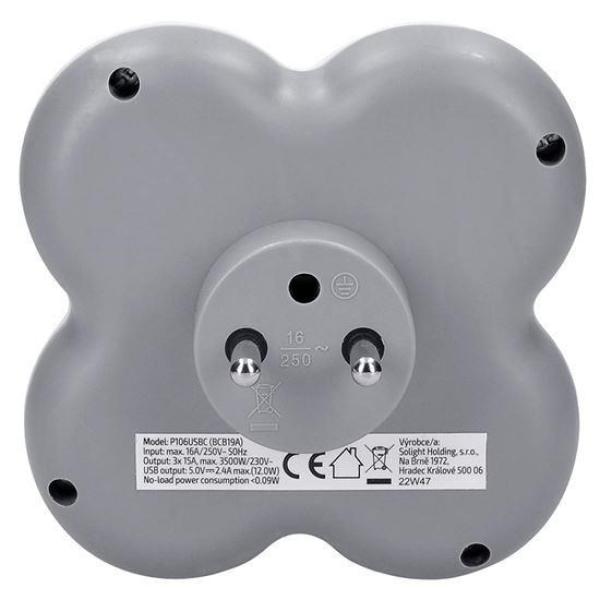Solight rozbočka,  3x 15A,  USB nabíječka A+C,  bílá-šedá1