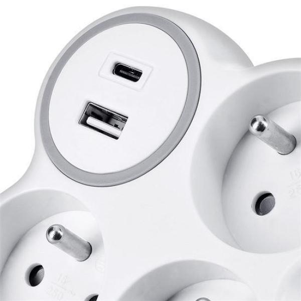 Solight rozbočka,  3x 15A,  USB nabíječka A+C,  bílá-šedá4