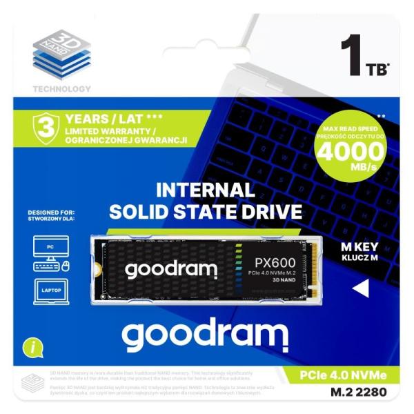 GOODRAM SSD PX600 1000GB M.2 2280,  NVMe (R:5000/  W:3200MB/ s)4