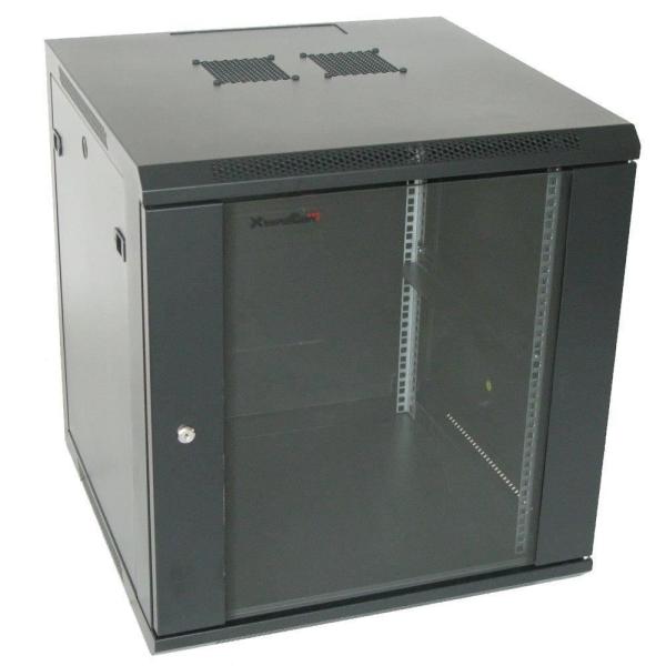 XtendLan 19" nástěnný rozvaděč 15U 600x600,  nosnost 60 kg,  skleněné kouřové dveře,  svařovaný,  černý