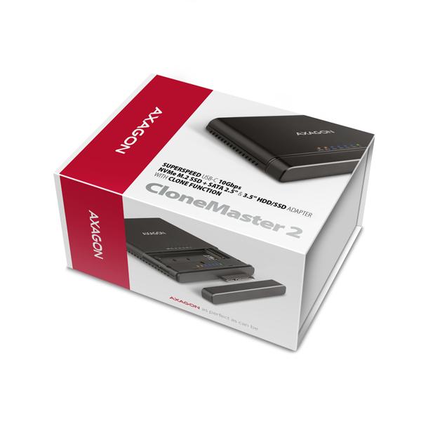 AXAGON ADSA-CC USB-C 10Gbps - NVMe M.2 SSD & SATA 2.5"/ 3.5" SSD/ HDD CLONE MASTER 2 adaptér9