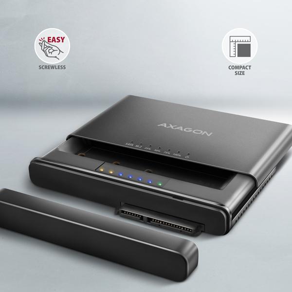 AXAGON ADSA-CC USB-C 10Gbps - NVMe M.2 SSD & SATA 2.5"/ 3.5" SSD/ HDD CLONE MASTER 2 adaptér2