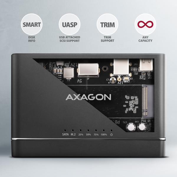 AXAGON ADSA-CC USB-C 10Gbps - NVMe M.2 SSD & SATA 2.5"/ 3.5" SSD/ HDD CLONE MASTER 2 adaptér6