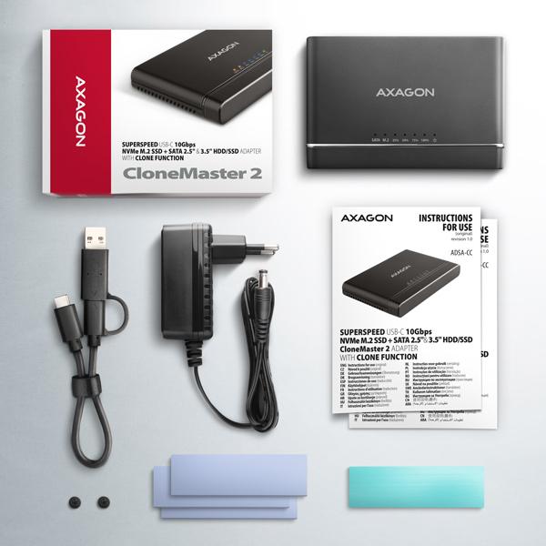 AXAGON ADSA-CC USB-C 10Gbps - NVMe M.2 SSD & SATA 2.5"/ 3.5" SSD/ HDD CLONE MASTER 2 adaptér8