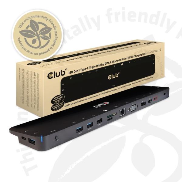 Club3D Dokovací stanice USB-C,  Triple Display DP 1.4 Alt mode Smart PD3.0 Charging Dock with 100 Watt PS8
