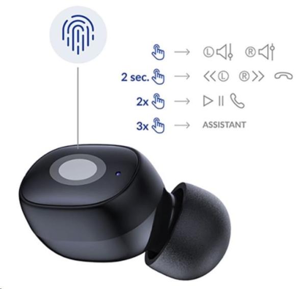 3mk bezdrátová stereo sluchátka FlowBuds,  nabíjecí pouzdro,  černá3