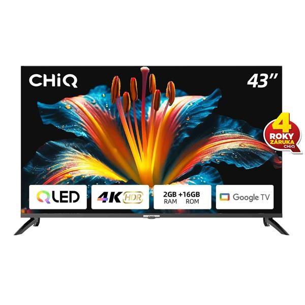 CHiQ U43QM8E TV 43",  QLED,  Google TV,  Frameless,  Dolby Audio,  dbx-tv,  nový design podstavce