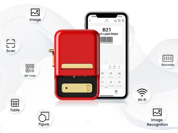 Niimbot Tiskárna štítků B21S Smart,  červená + role štítků 210ks5
