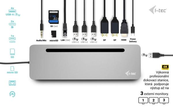 i-tec USB-C Metal Ergonomic 4K 3x Display Docking Station,  PD 100W + i-tec Universal Charger 100W (bundle)1