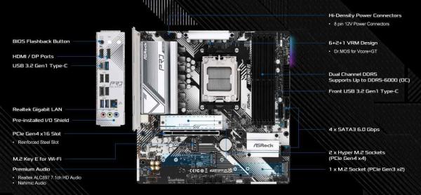 ASRock MB Sc AM5 A620M Pro RS,  AMD A620,  4xDDR5,  HDMI,  DP3
