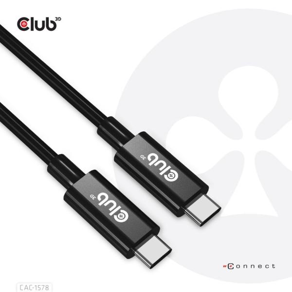 Club3D Kabel USB4 Gen3x2 Type-C Oboustranný kabel 8K60Hz,  Data 40 Gbps,  PD 240W(48V/ 5A) EPR M/ M 2m3