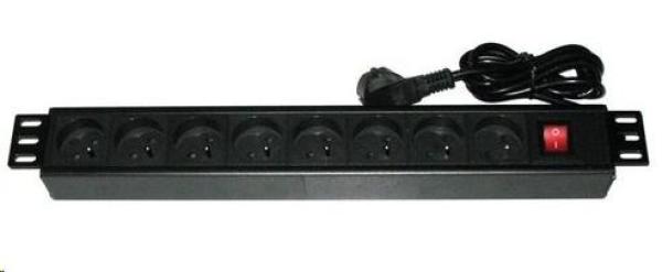 19" rozvodný panel XtendLan 8x230V, ČSN, vypínač, indikátor napětí, kabel 1,8m, výška 1,5U