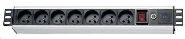 19" rozvodný panel XtendLan 7x230V,  ČSN,  vypínač,  indikátor napětí,  přepěťová ochrana,  proudová ochrana kabel 1, 8m,  1, 5U