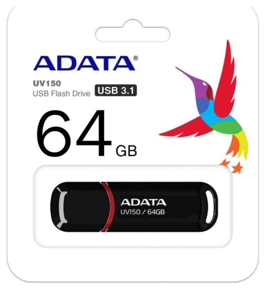 ADATA Flash Disk 64GB UV150,  USB 3.1 disk Dash Drive (R:90/ W:20 MB/ s) čierny1