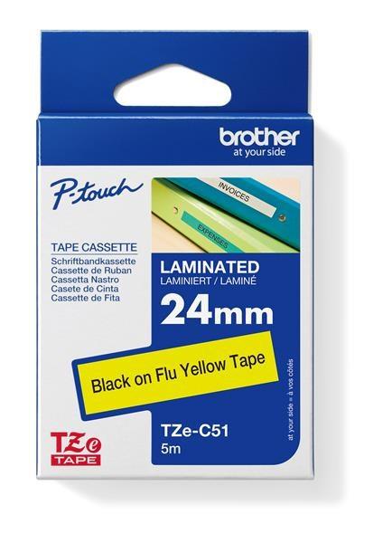 BROTHER TZEC51 - kazeta TZ široká 24 mm, laminovaná TZE-C51, signálne žlté/čierne písmo