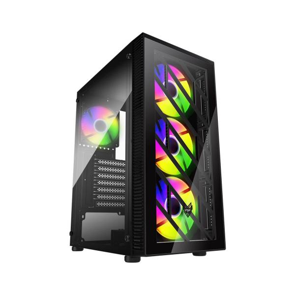Fortron skříň Midi Tower CMT192,  průhledná bočnice,  ATX,  4x RGB větrák,  černá