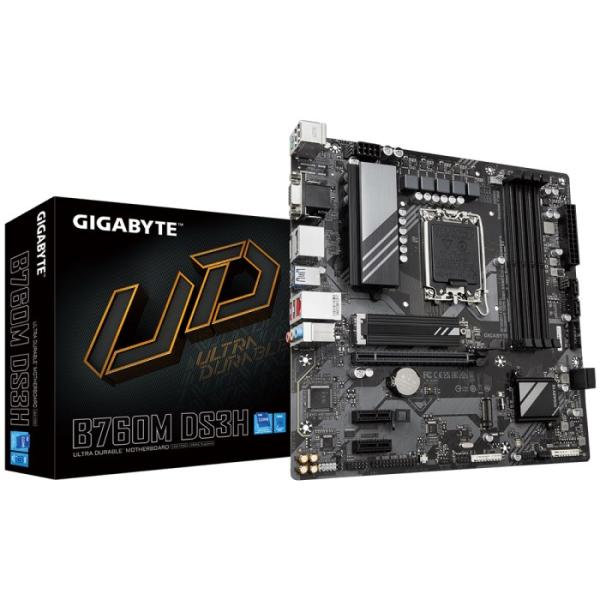 GIGABYTE MB Sc LGA1700 B760M DS3H,  Intel B760,  4xDDR5,  2xDP,  1xHDMI,  1xVGA,  mATX