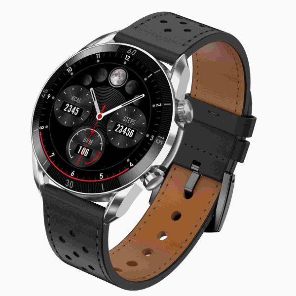 Garett Smartwatch V10 Silver-black leather3