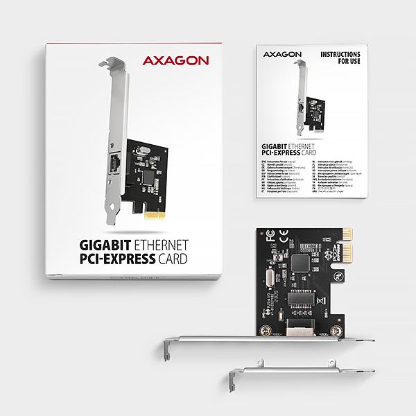 AXAGON PCEE-GRL,  PCIe sieťová karta - 1x Gigabit Ethernet port (RJ-45),  Realtek 8111L,  vr. LP5