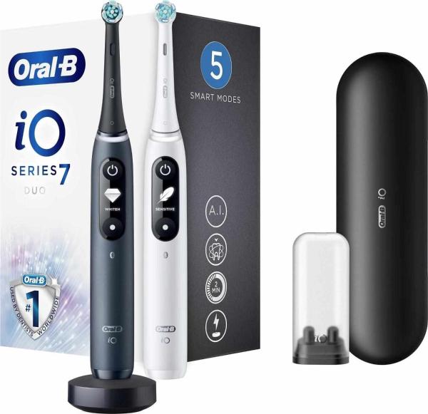 Oral-B iO Series 7 Duo Black Onyx & White Alabaster set elektrických zubních kartáčků,  5 režimů,  AI,  časovač