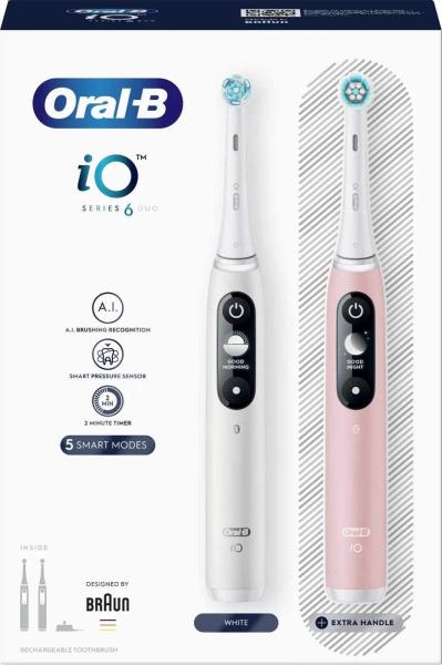 Oral-B iO Series 6 Duo White & Pink Sand set elektrických zubních kartáčků,  5 režimů,  AI,  časovač6
