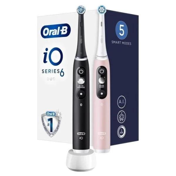 Oral-B iO Series 6 Duo Black & Pink Sand set elektrických zubních kartáčků,  5 režimů,  AI,  časovač